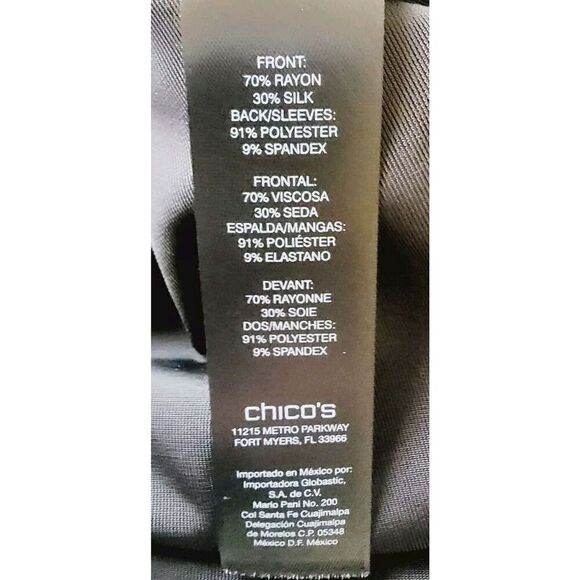 Chico's Travelers 1 Black Velour‎ & Lace Burnout Shirt Front Button Silk Blend - Picture 6 of 6